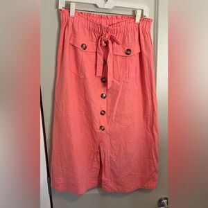 Nanette Lepore Skirt Button Up Linen Blend Orange Elastic Waist Size Small